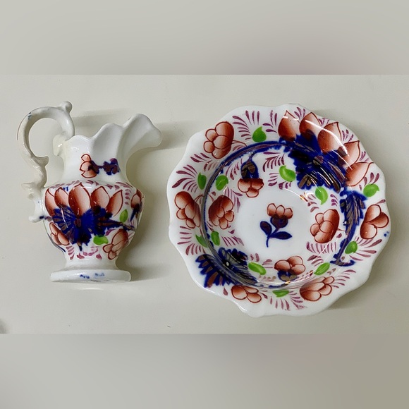19th Century Antique Gaudy Welsh Grape Pattern Miniature Jug Pitcher & Bowl - Picture 16 of 16